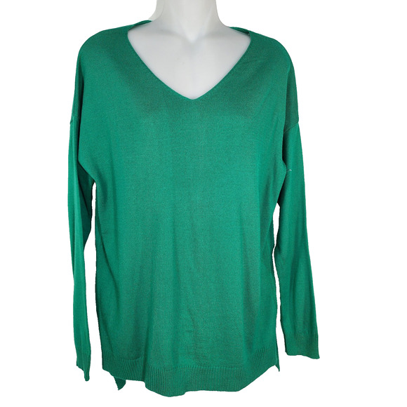 CCK Style Sweater Women Size 46 XXL Green Wool Blend V Neck High Low Lightweight - Picture 1 of 9